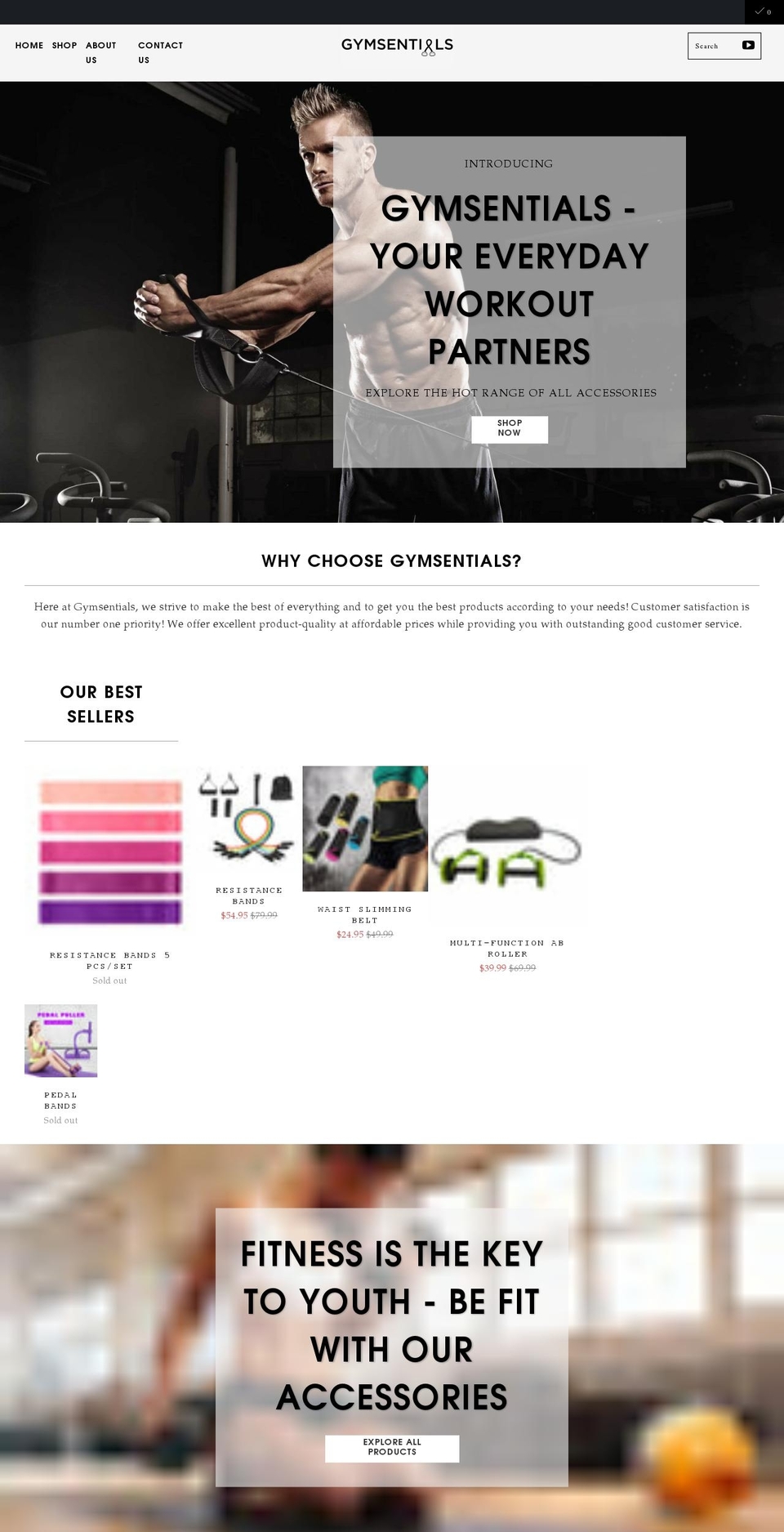gymsentials.com shopify website screenshot