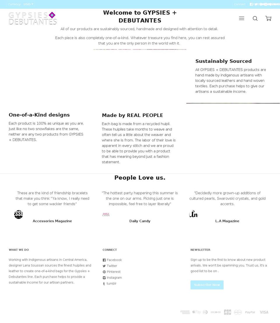 gypsiesanddebutantes.com shopify website screenshot