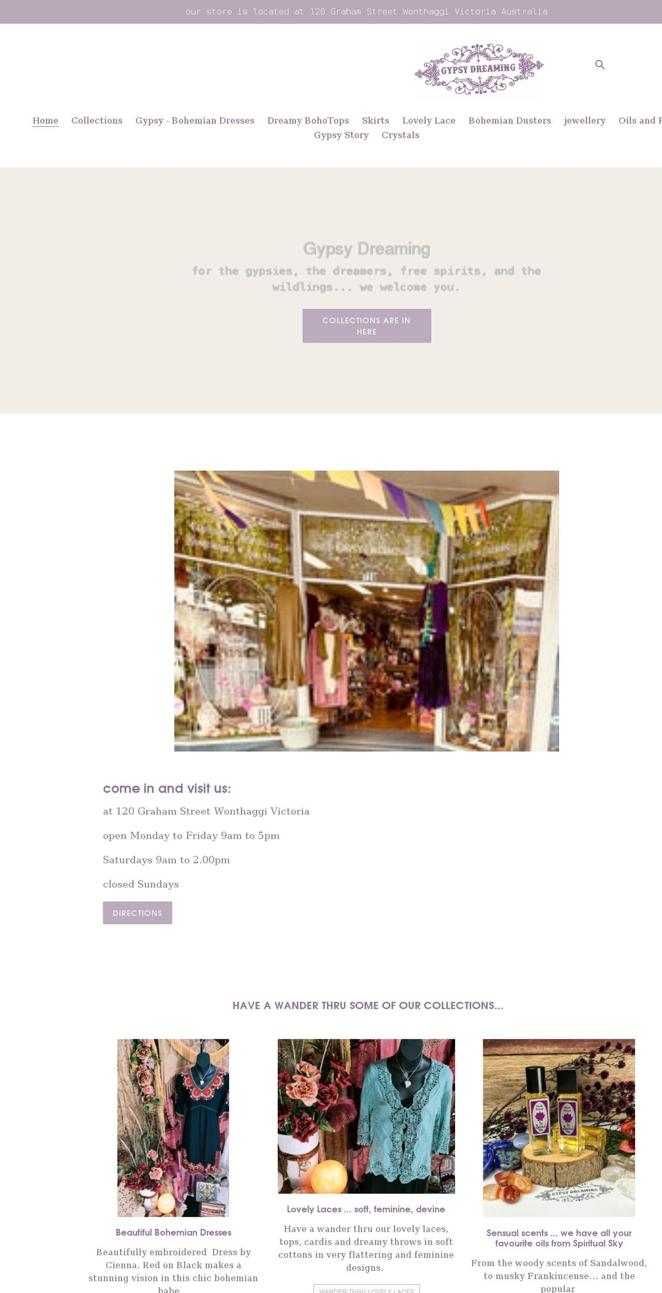 gypsydreaming.com.au shopify website screenshot