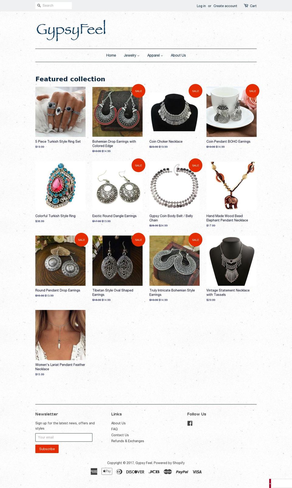 gypsyfeel.com shopify website screenshot
