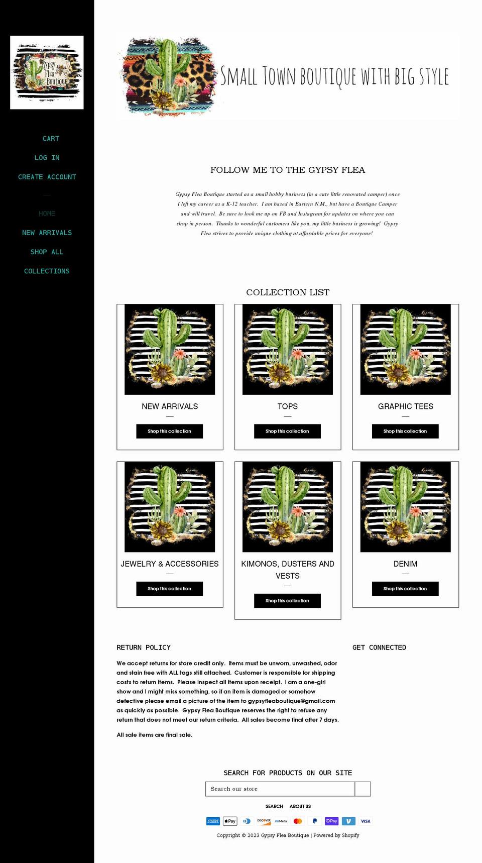 gypsyfleaboutique.com shopify website screenshot