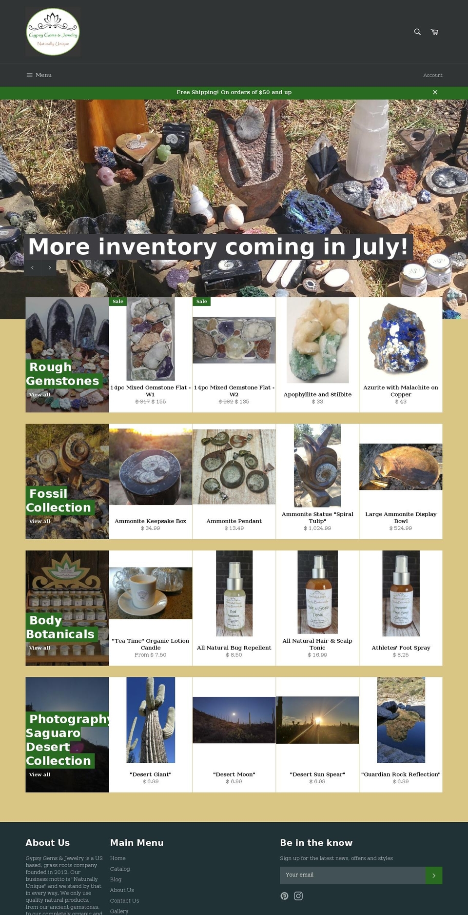 gypsygemsandjewelry.com shopify website screenshot