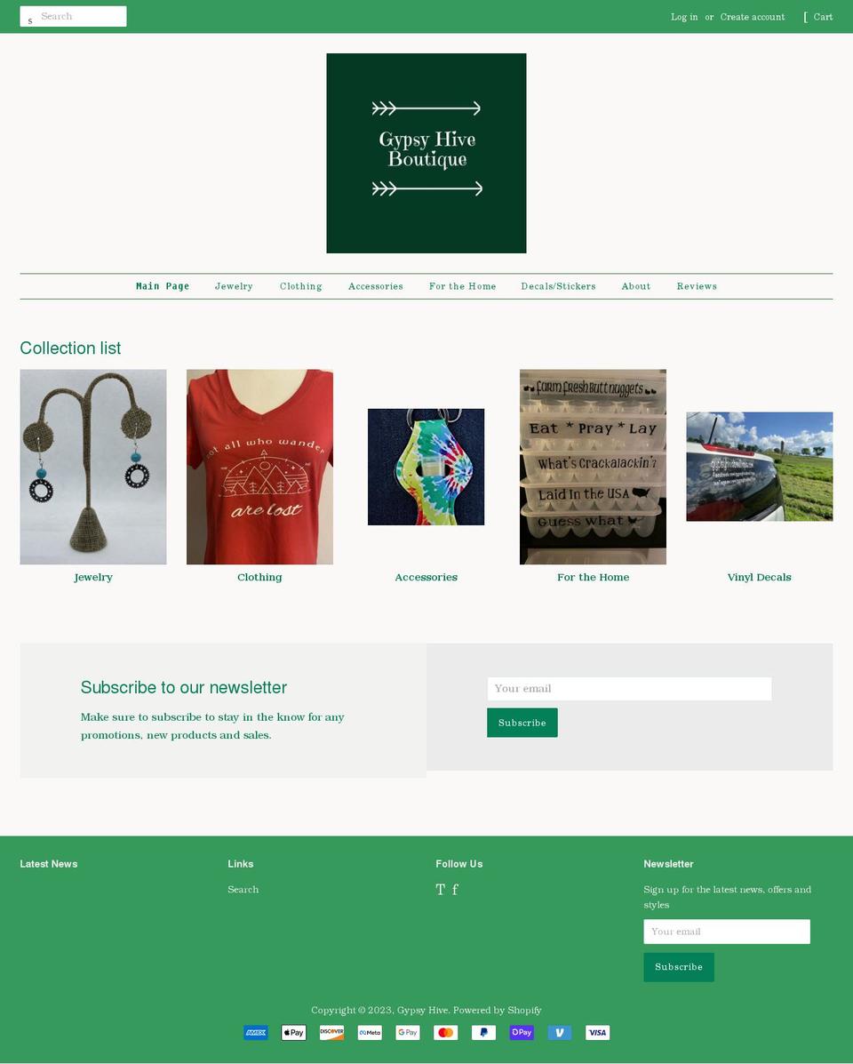 gypsyhiveboutique.com shopify website screenshot