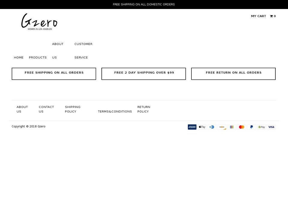 gzeroclothing.com — Shopify storefront screenshot