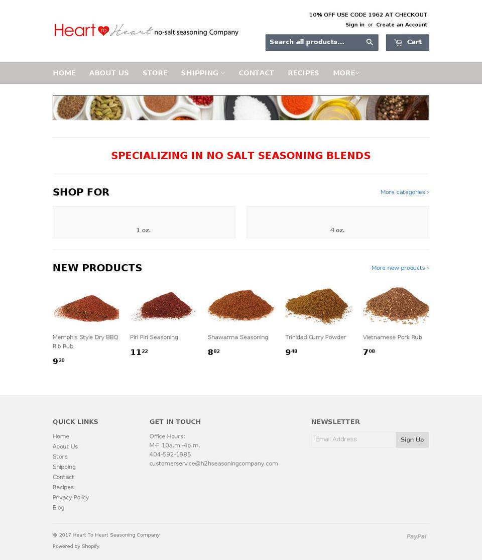 h2hseasoningcompany.com shopify website screenshot