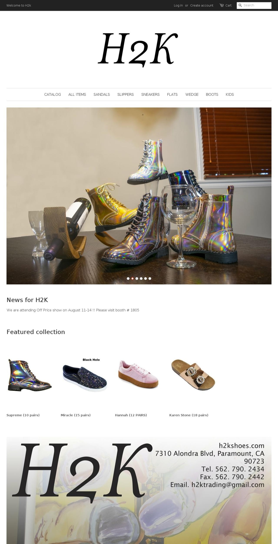 h2kshoes.com shopify website screenshot