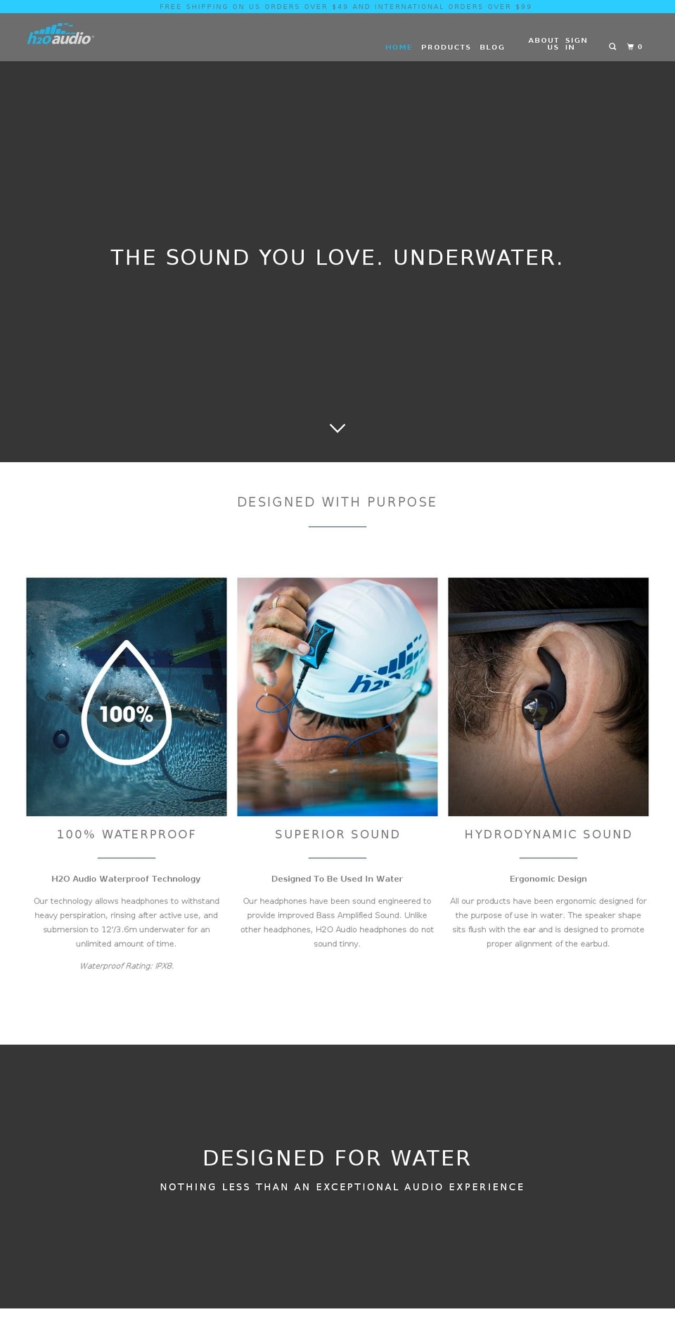 h2o.audio shopify website screenshot