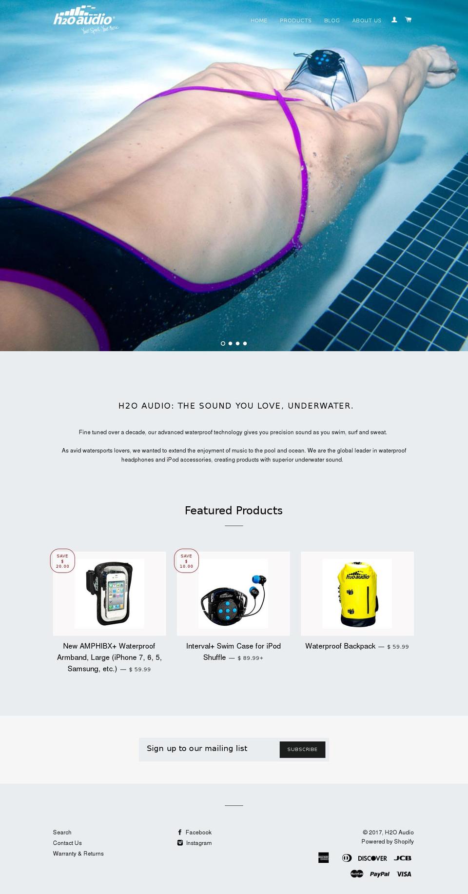h2oaudioinc.com shopify website screenshot