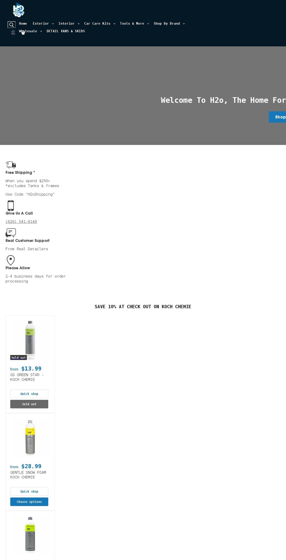 h2oautodetailsupply.com shopify website screenshot