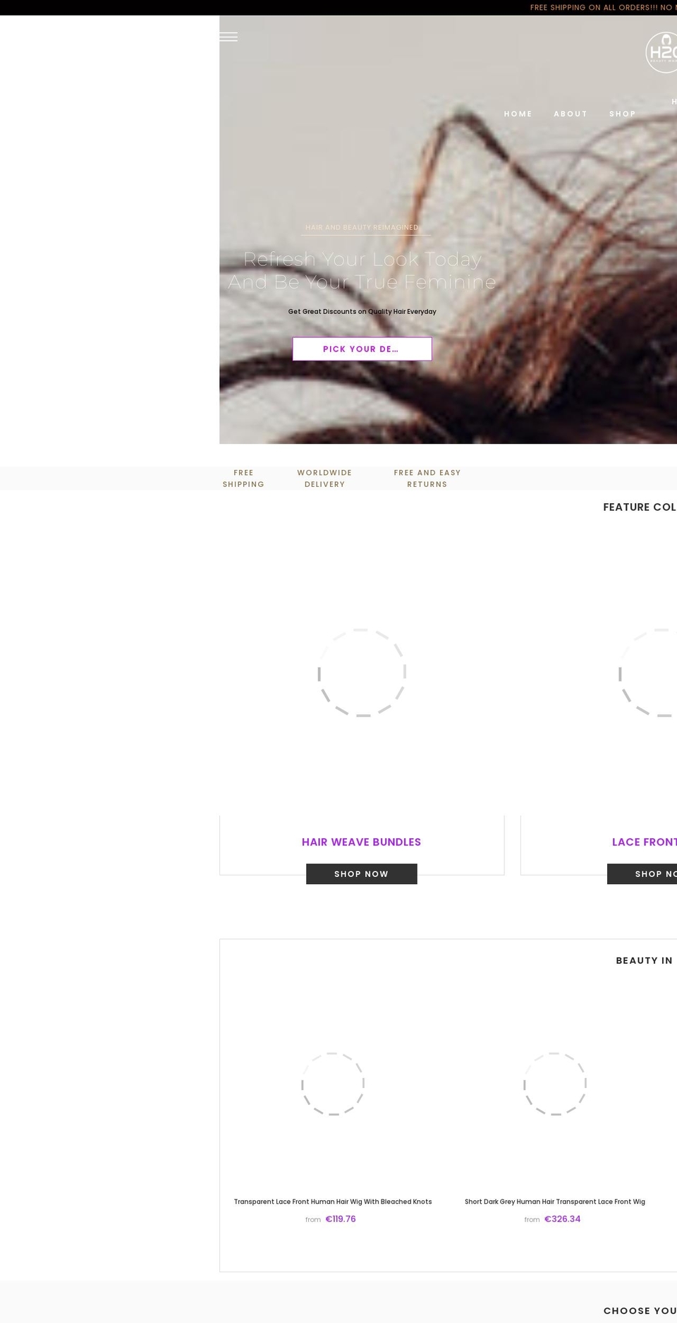 h2obeautyworld.com shopify website screenshot