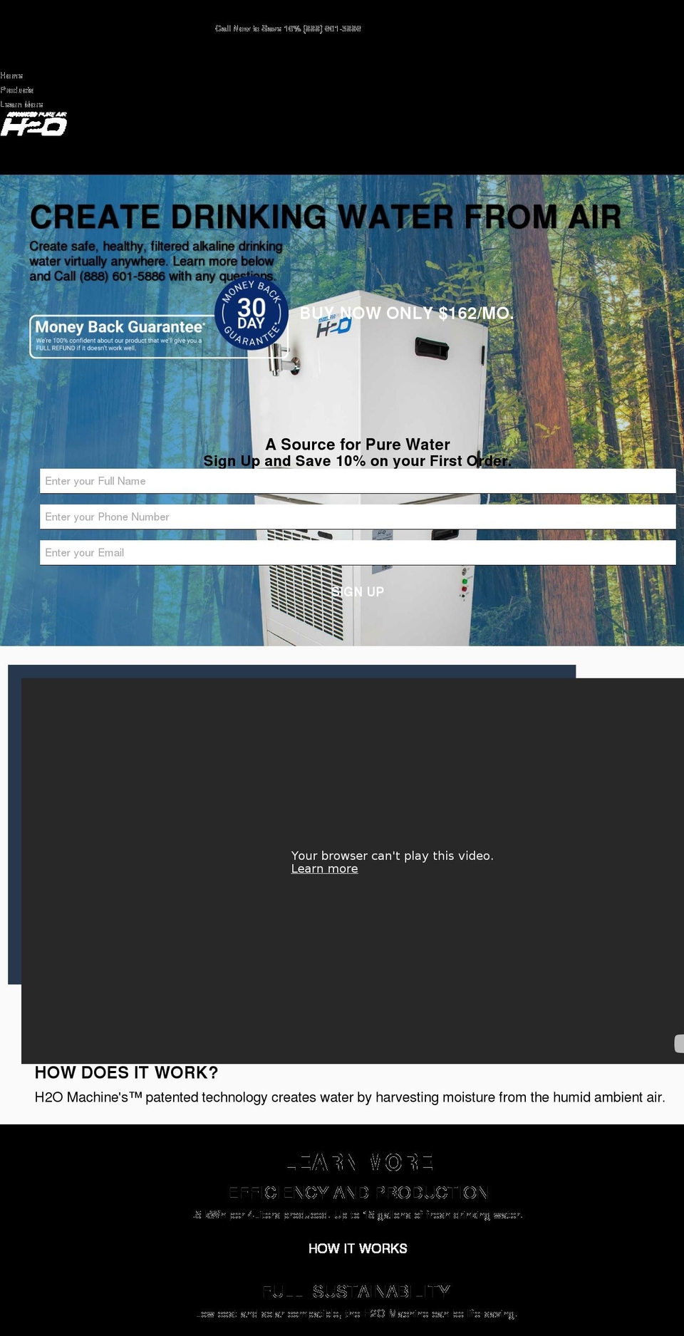 h2omachine.com shopify website screenshot