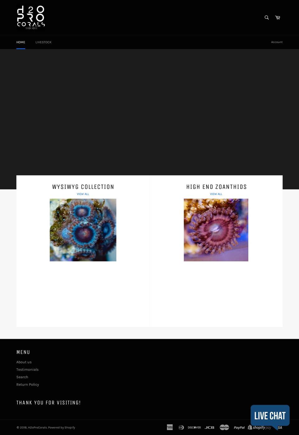h2oprocorals.com shopify website screenshot
