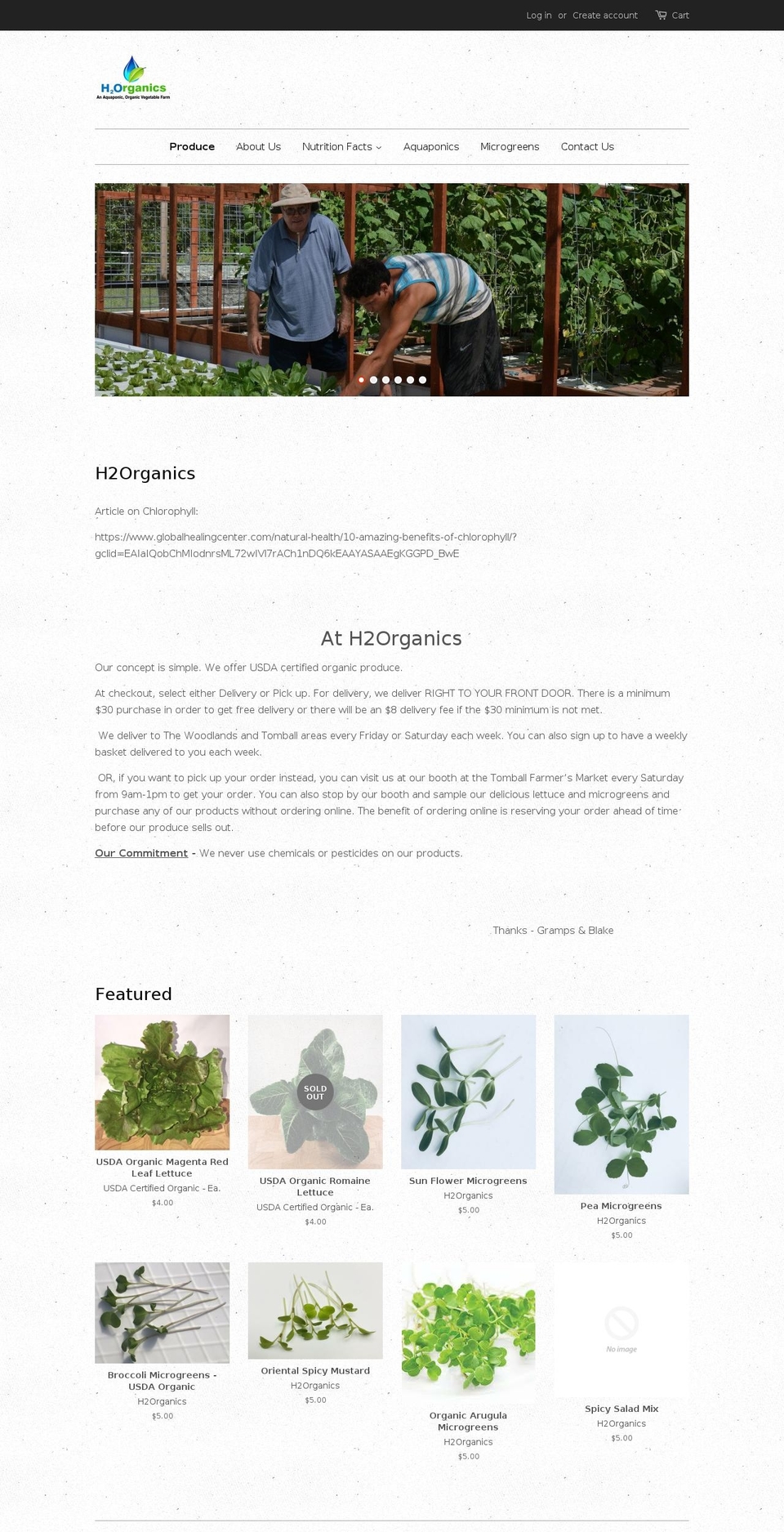 h2organics.biz shopify website screenshot