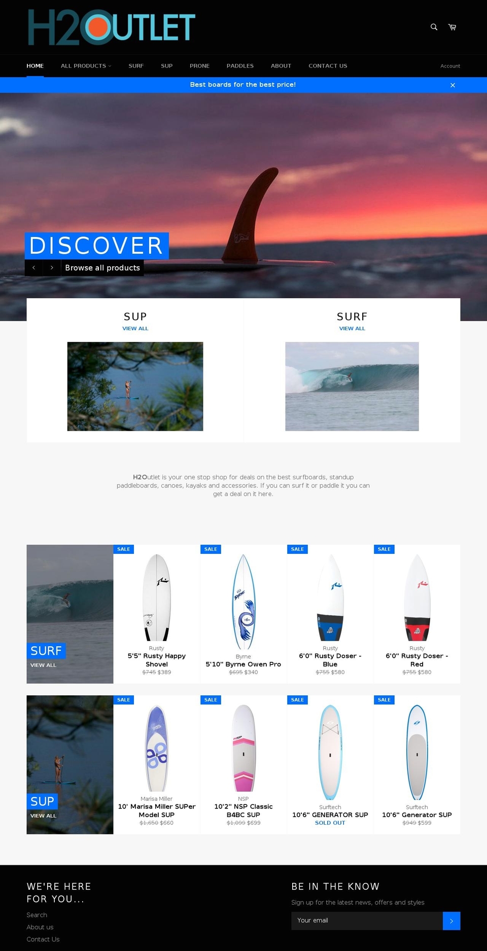 h2outlet.com shopify website screenshot