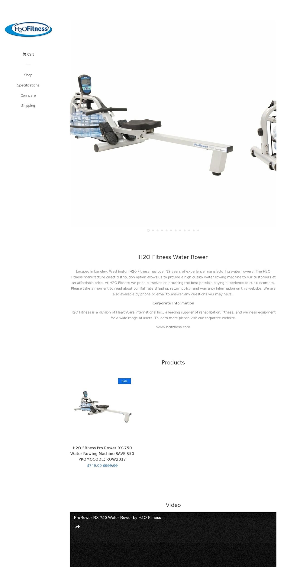 h2owaterrower.com shopify website screenshot