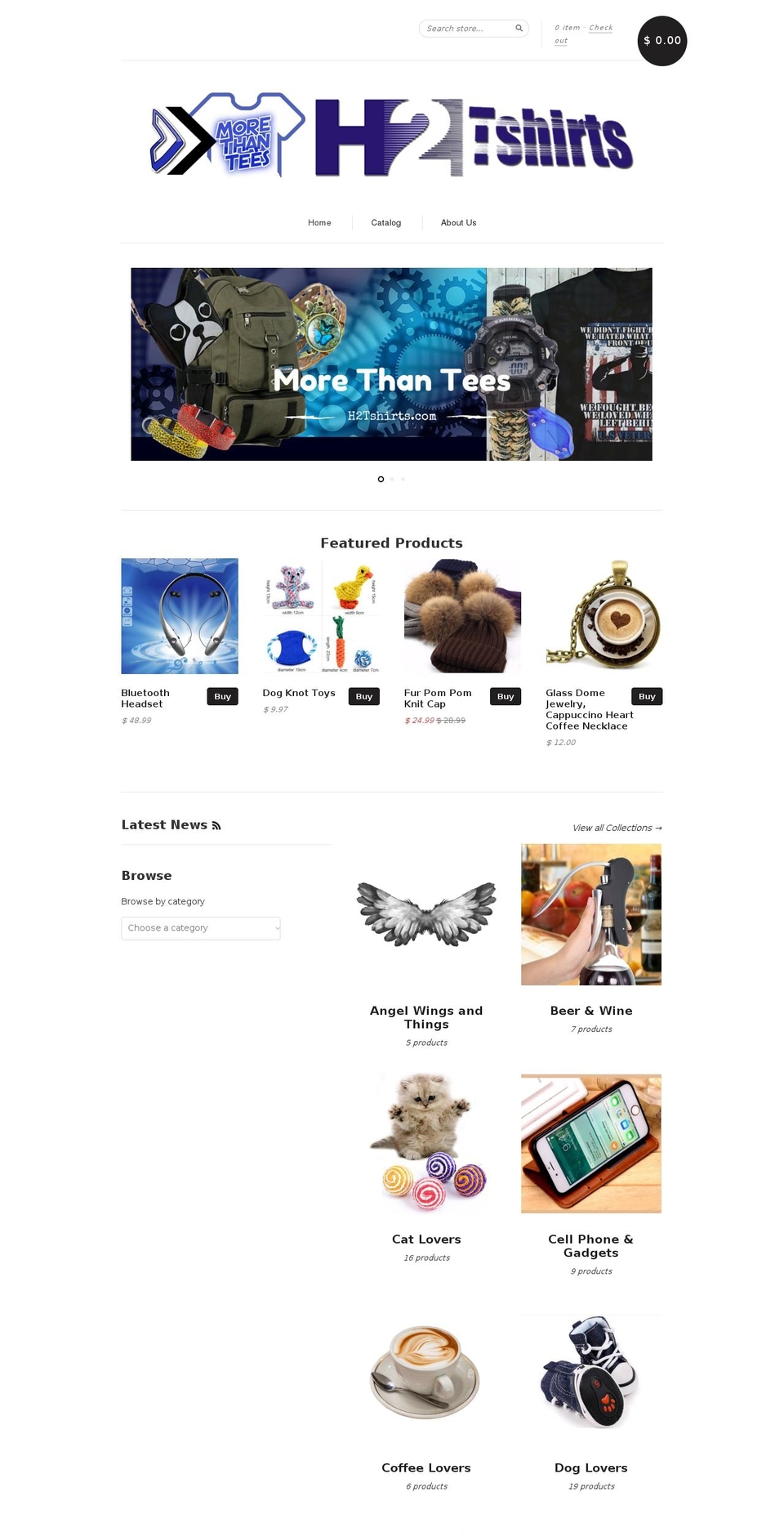 h2tshirts.com shopify website screenshot