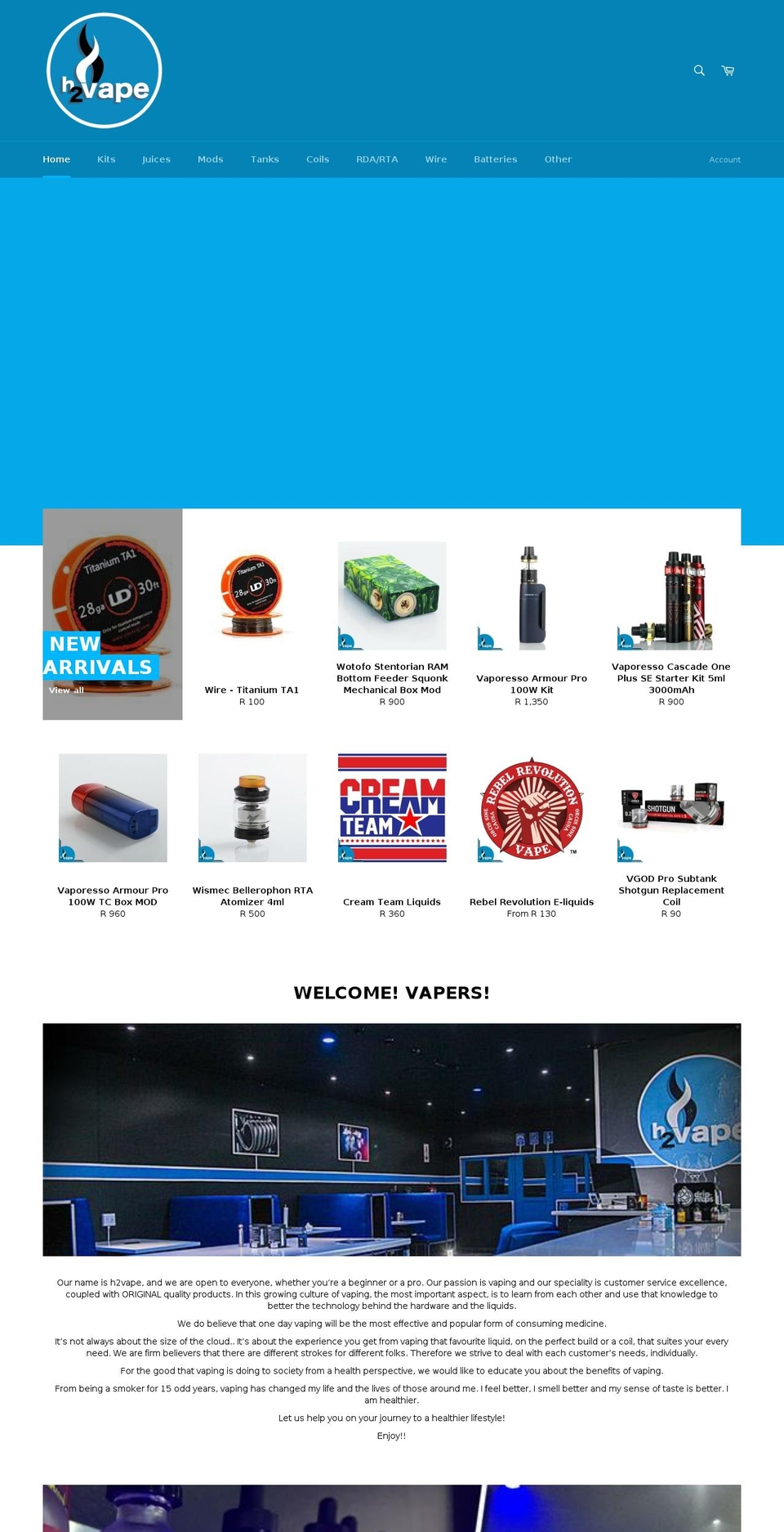 h2vape.com — Shopify storefront screenshot