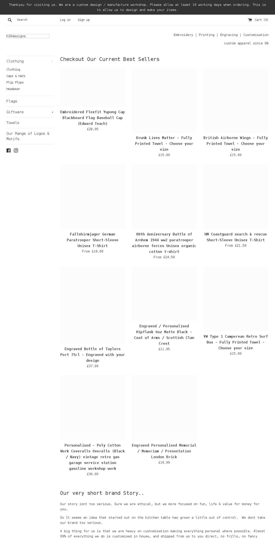 h39designs.com shopify website screenshot