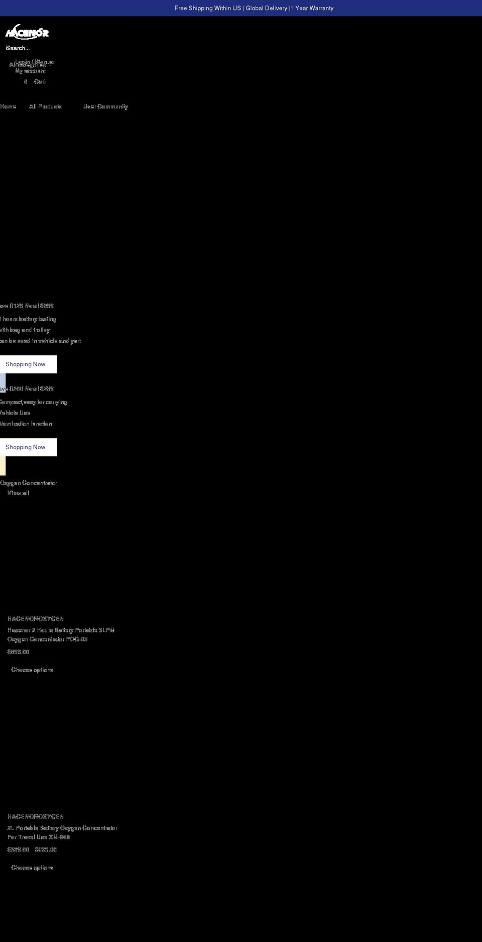 hacenoroxygen.com shopify website screenshot