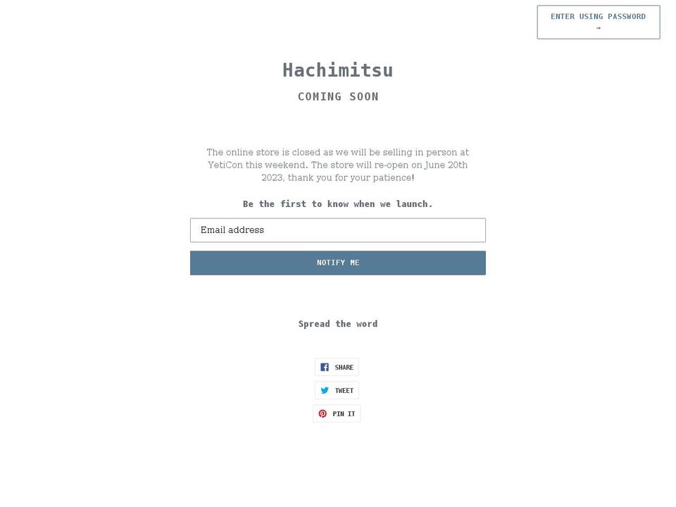 hachimitsushop.com shopify website screenshot