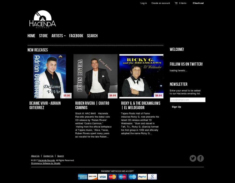 haciendarecords.com shopify website screenshot