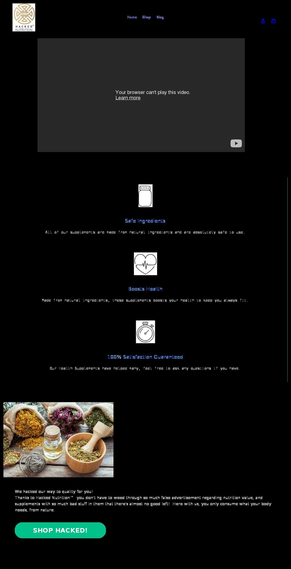 hackednutrition.com shopify website screenshot