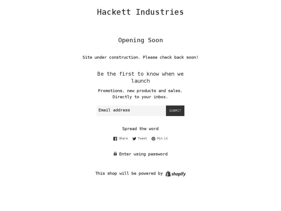 hackettindustries.net shopify website screenshot