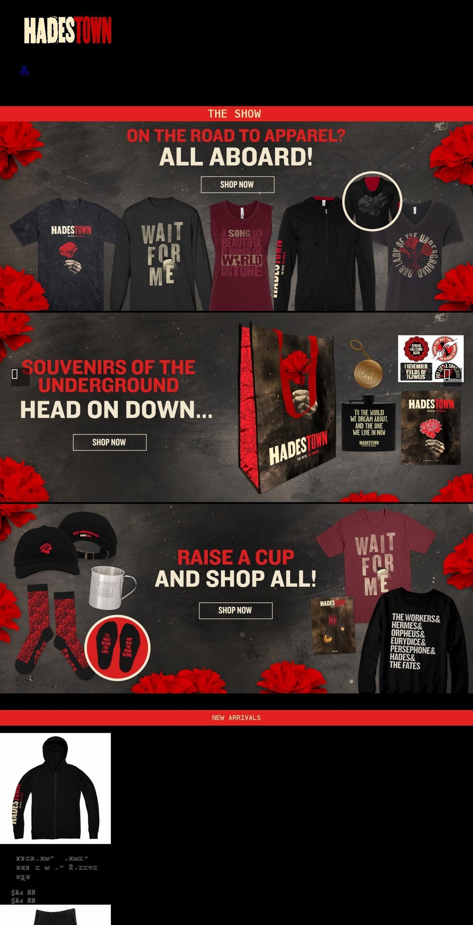 hadestownstore.com shopify website screenshot