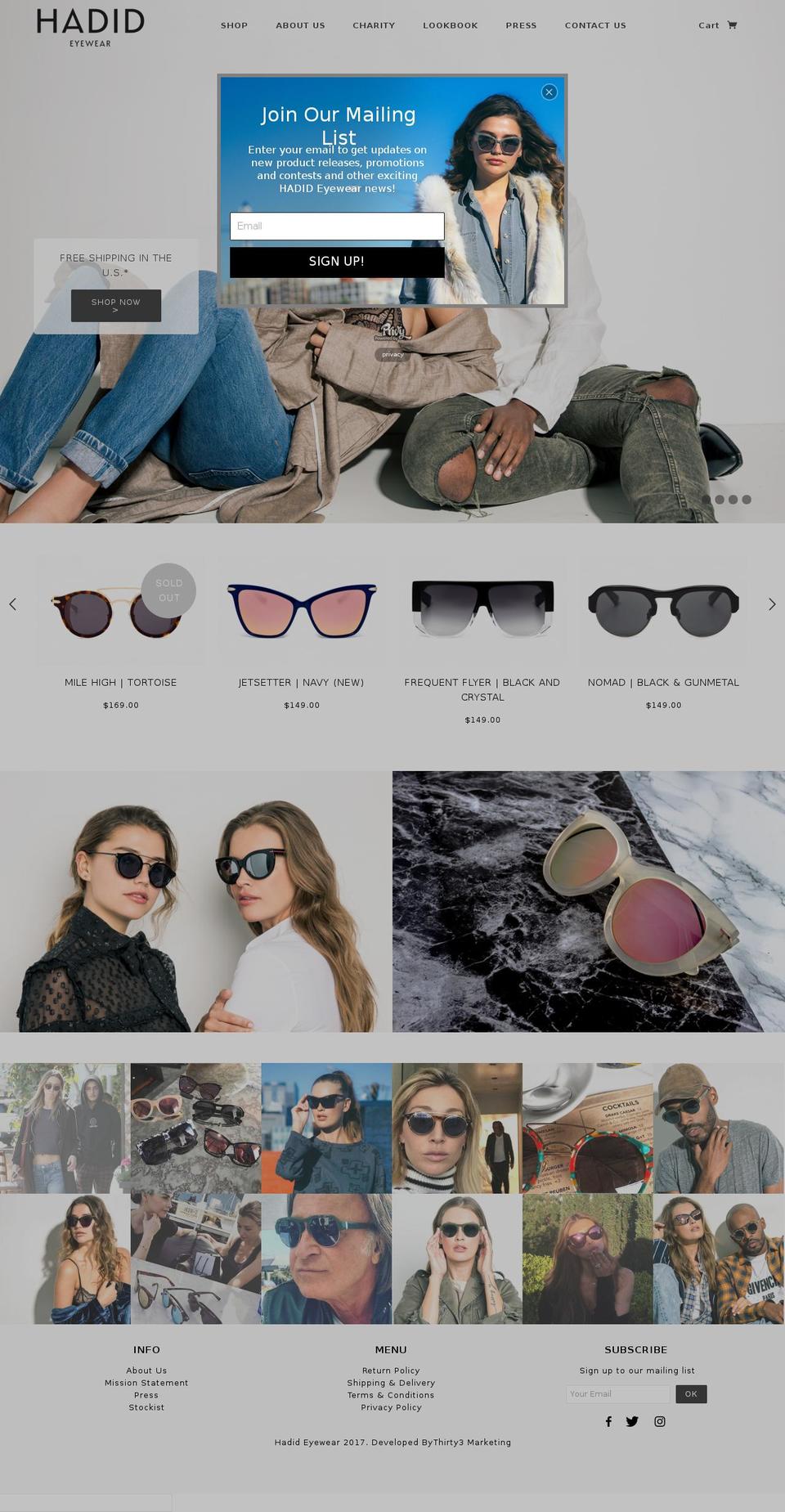 hadideyewear.com shopify website screenshot