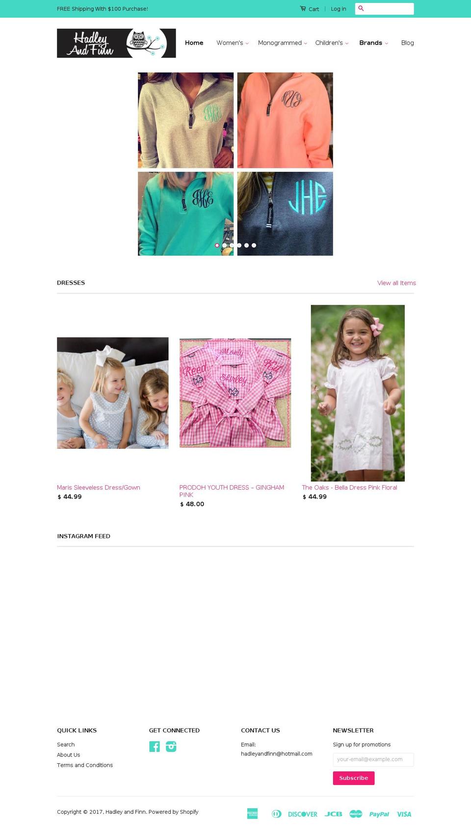 hadleyandfinn.com shopify website screenshot