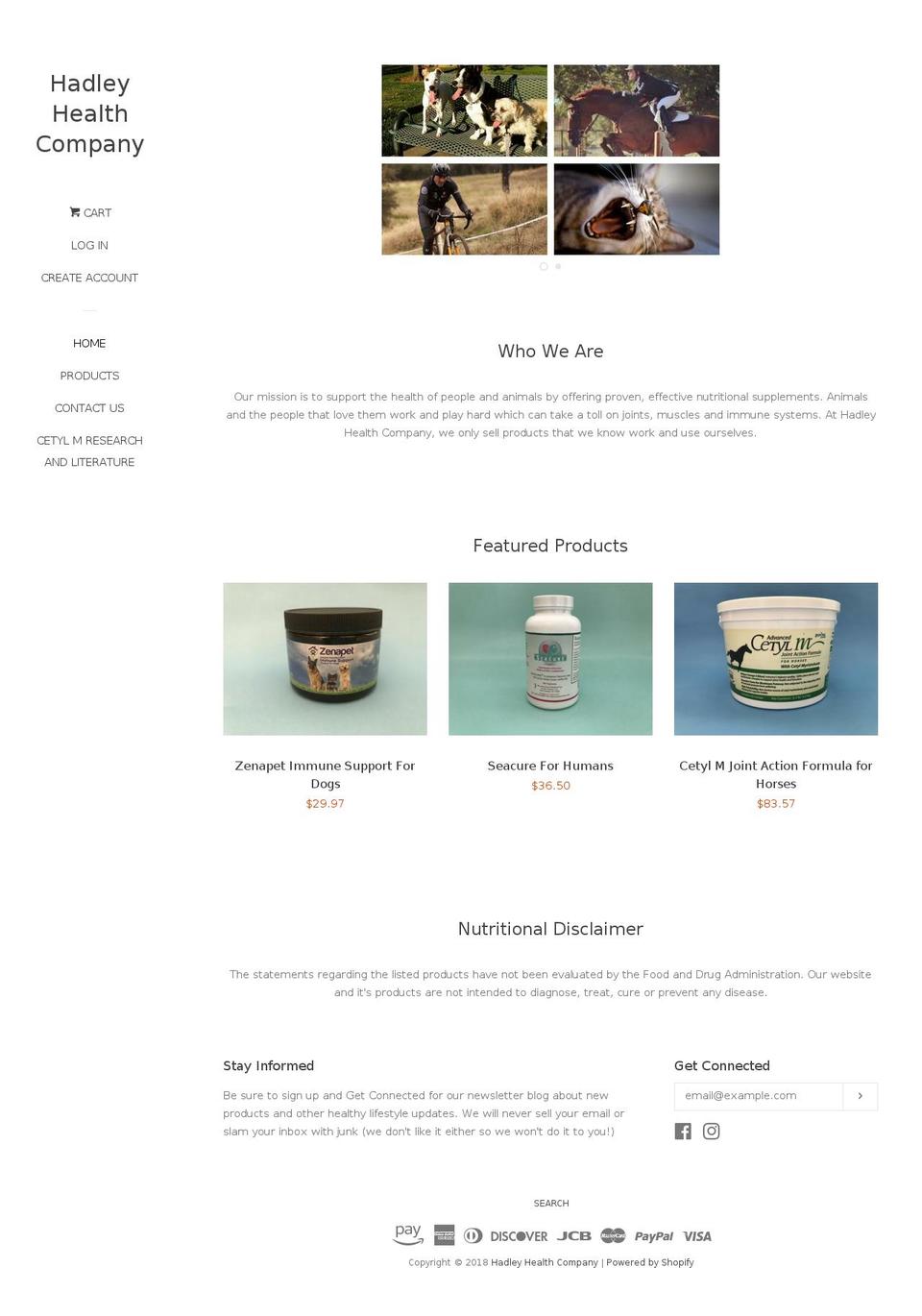 hadleyhealthco.com — Shopify storefront screenshot