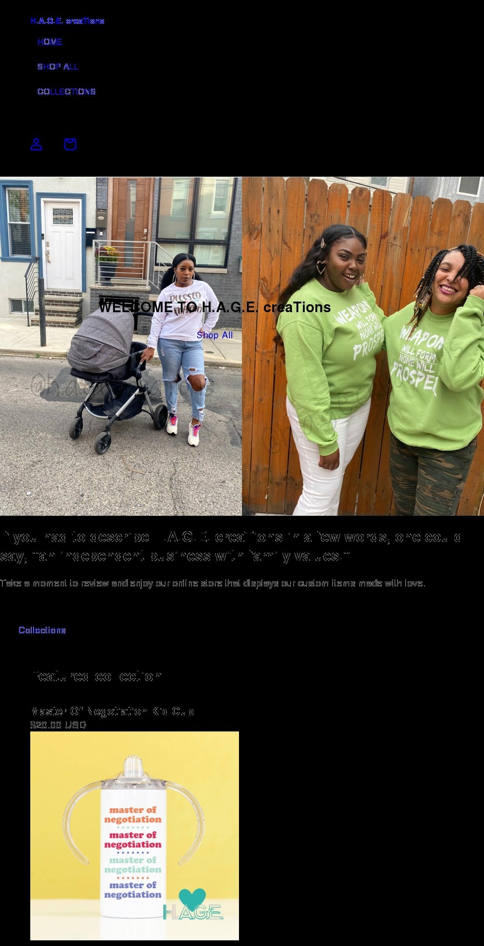 hagecreations.com shopify website screenshot