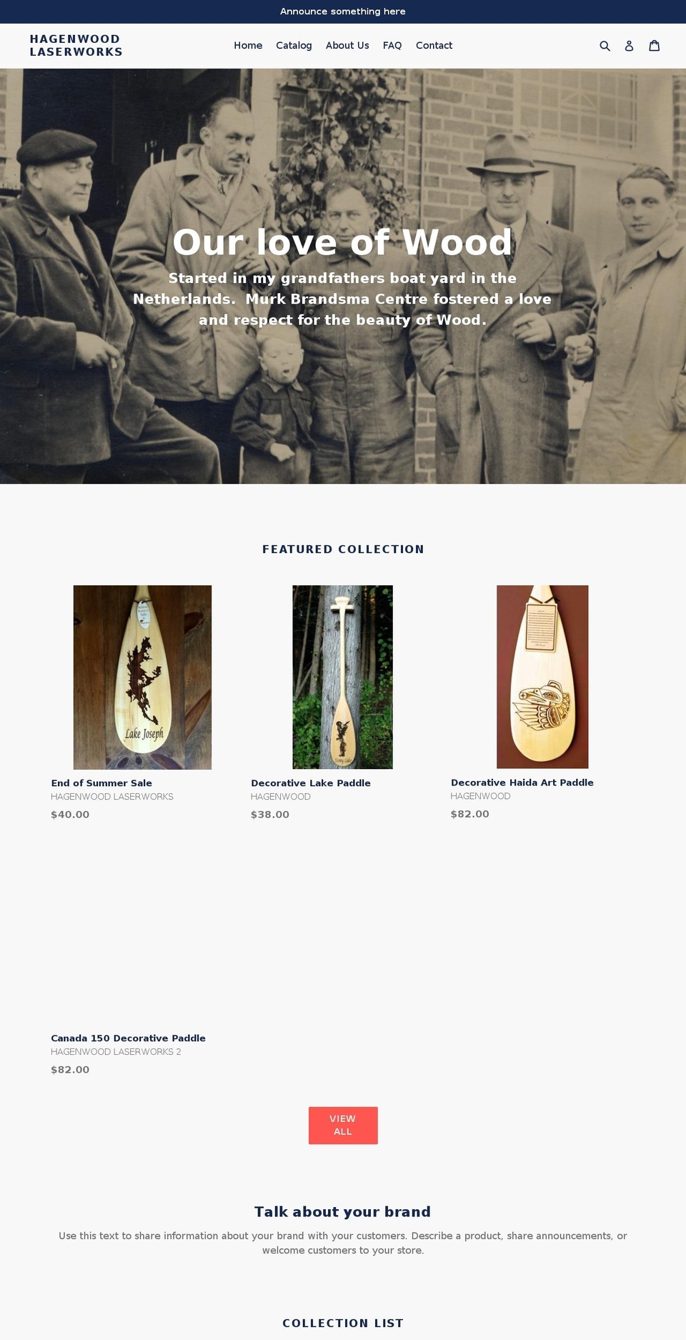 hagenwood.com — Shopify storefront screenshot
