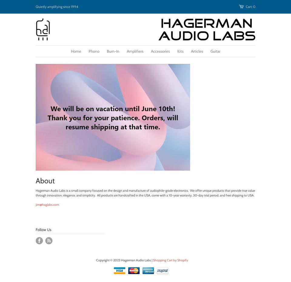 hagerman-audio-labs.myshopify.com shopify website screenshot