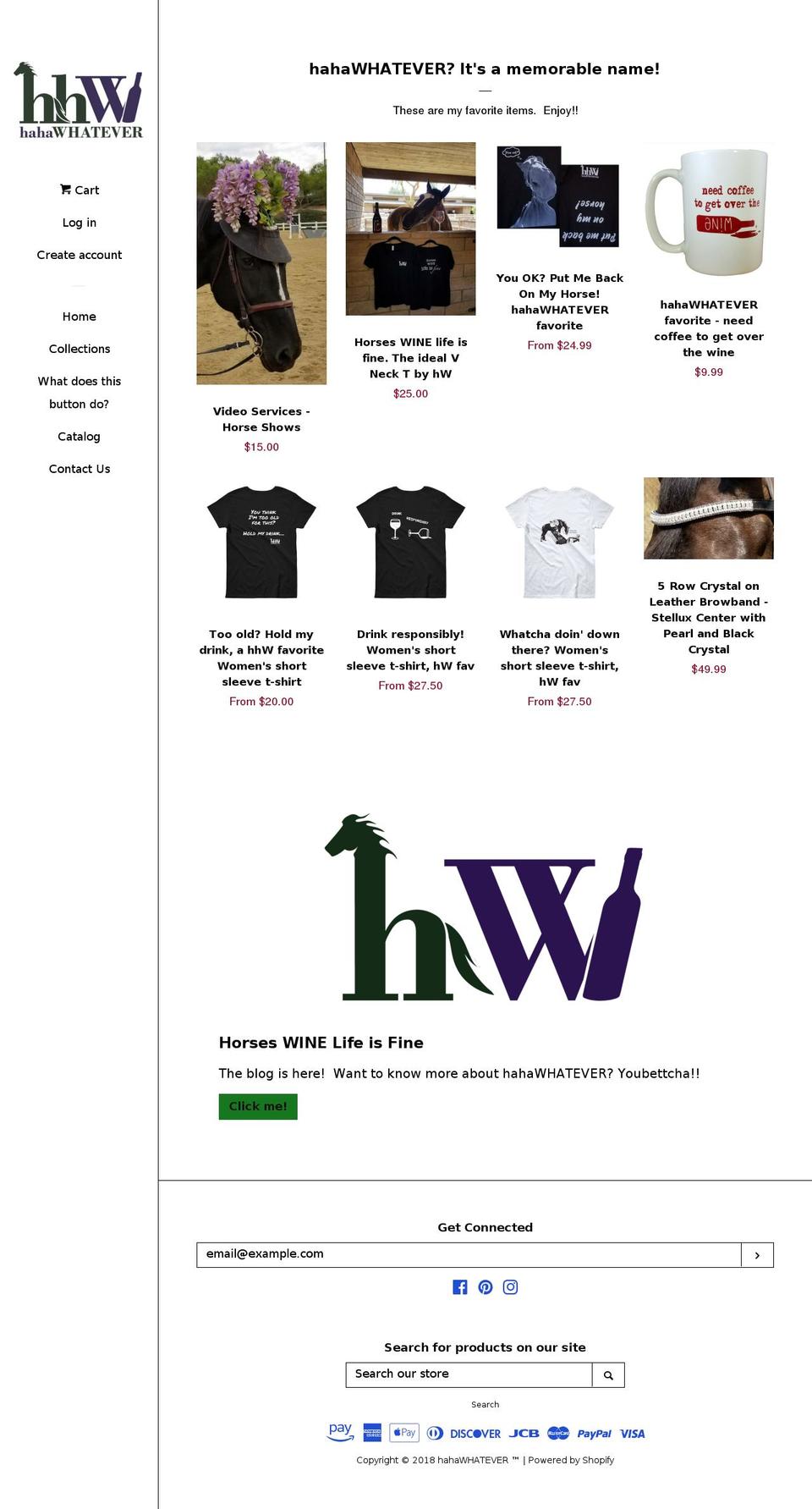 hahawhatever.com shopify website screenshot