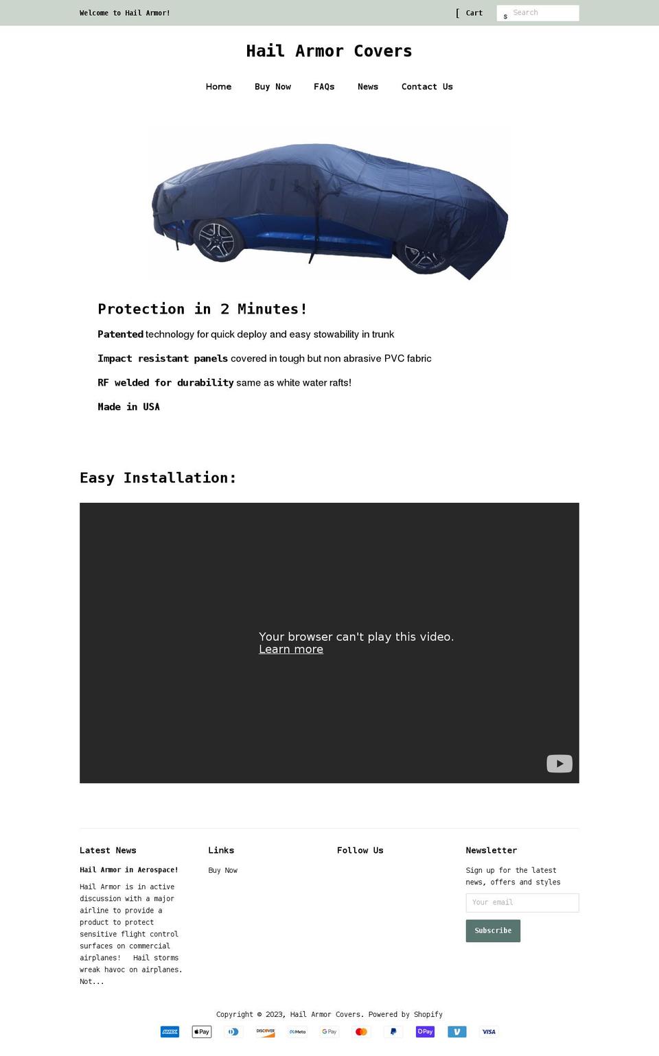 hailarmorcovers.com shopify website screenshot