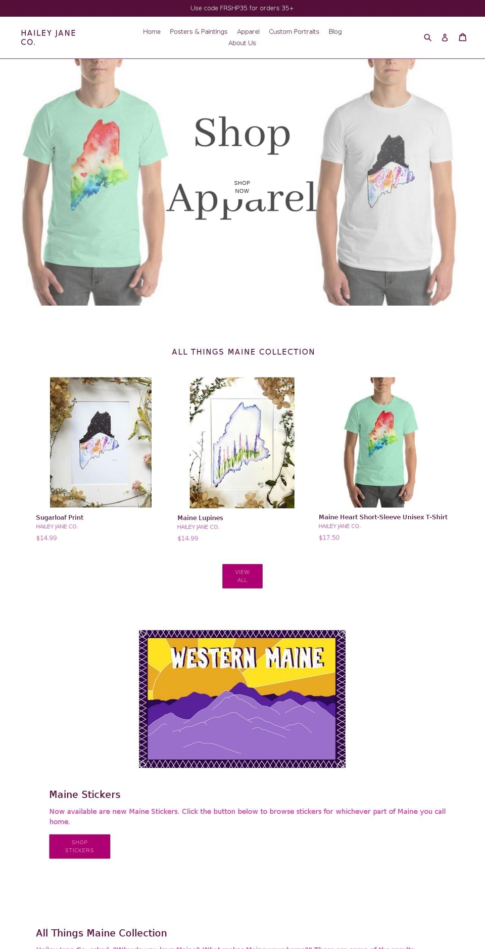 haileyjaneco.com shopify website screenshot