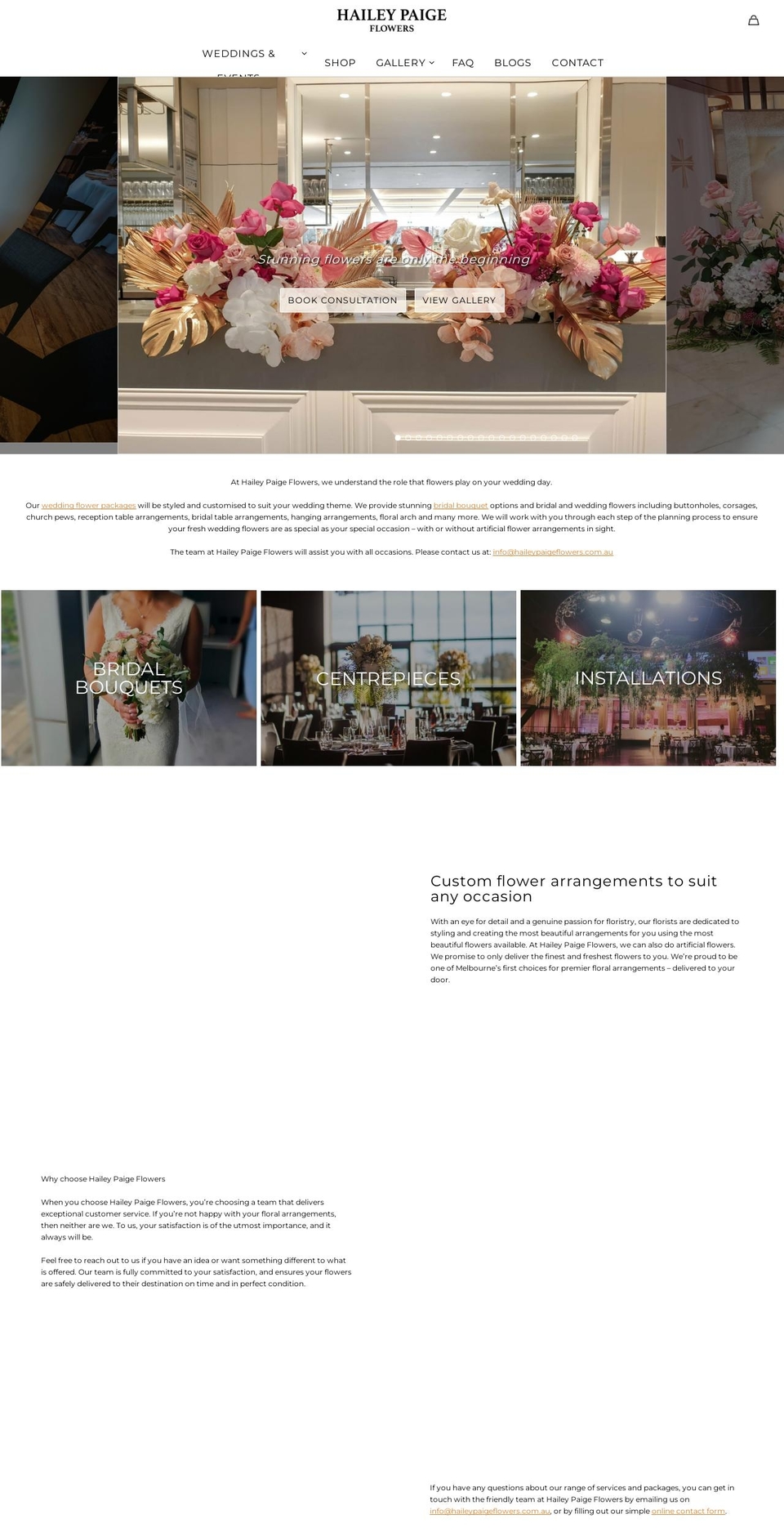 haileypaigeflowers.com.au shopify website screenshot