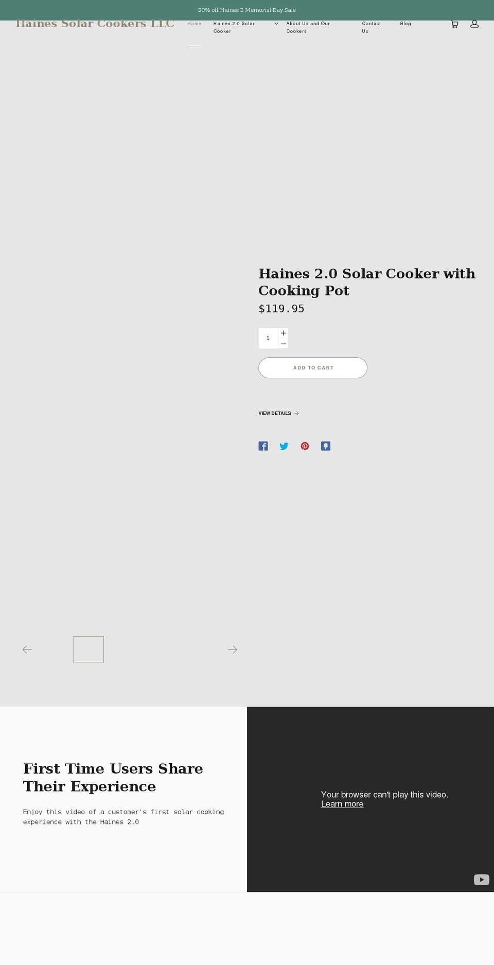 hainessolarcookers.com shopify website screenshot