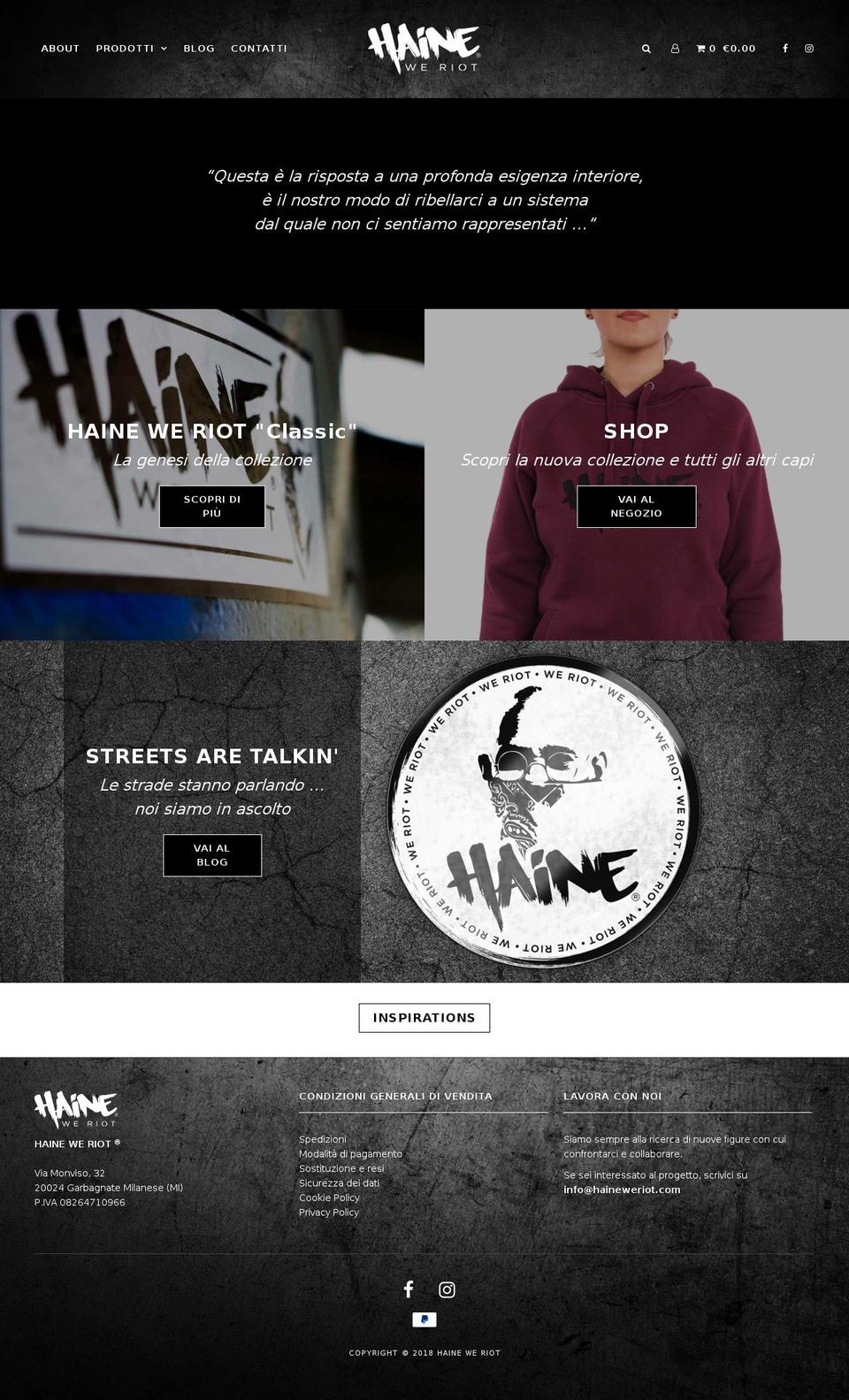haineweriot.com — Shopify storefront screenshot
