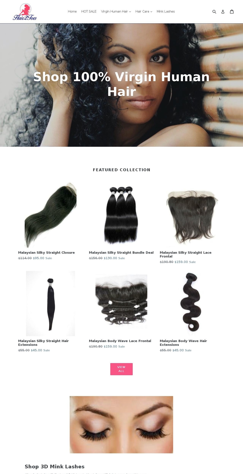 hair2toes.com — Shopify storefront screenshot