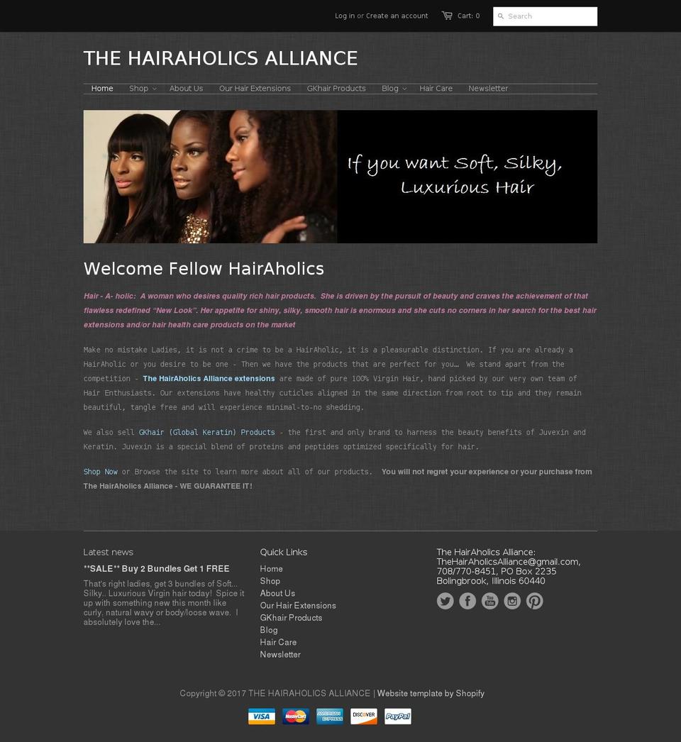 hairaholicsalliance.com shopify website screenshot