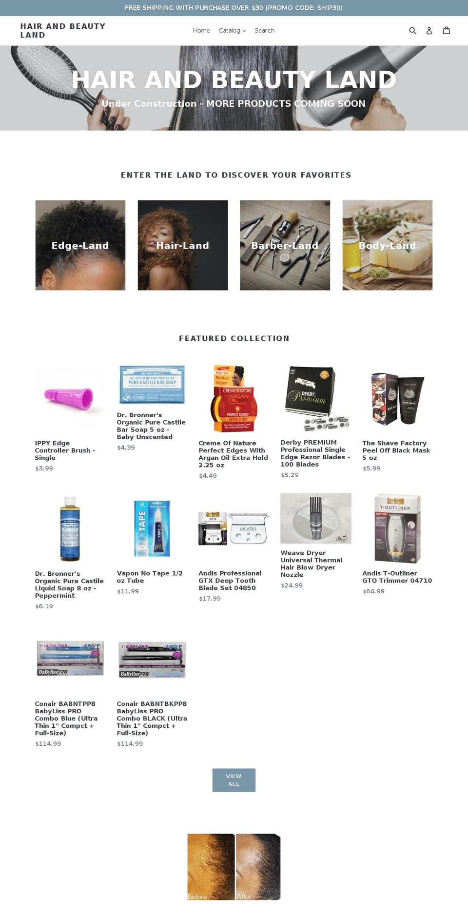 hairandbeautyland.com — Shopify storefront screenshot