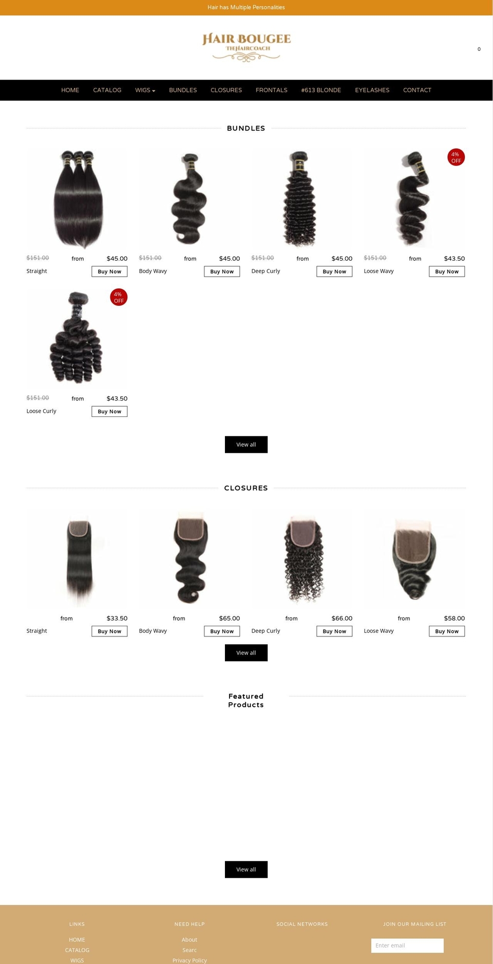 Hair theme with Installments message Shopify theme site example hairbougee.com