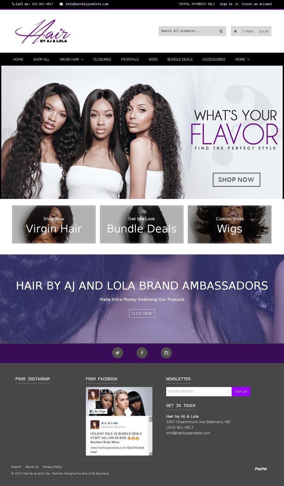 hairbyajandlola.com shopify website screenshot