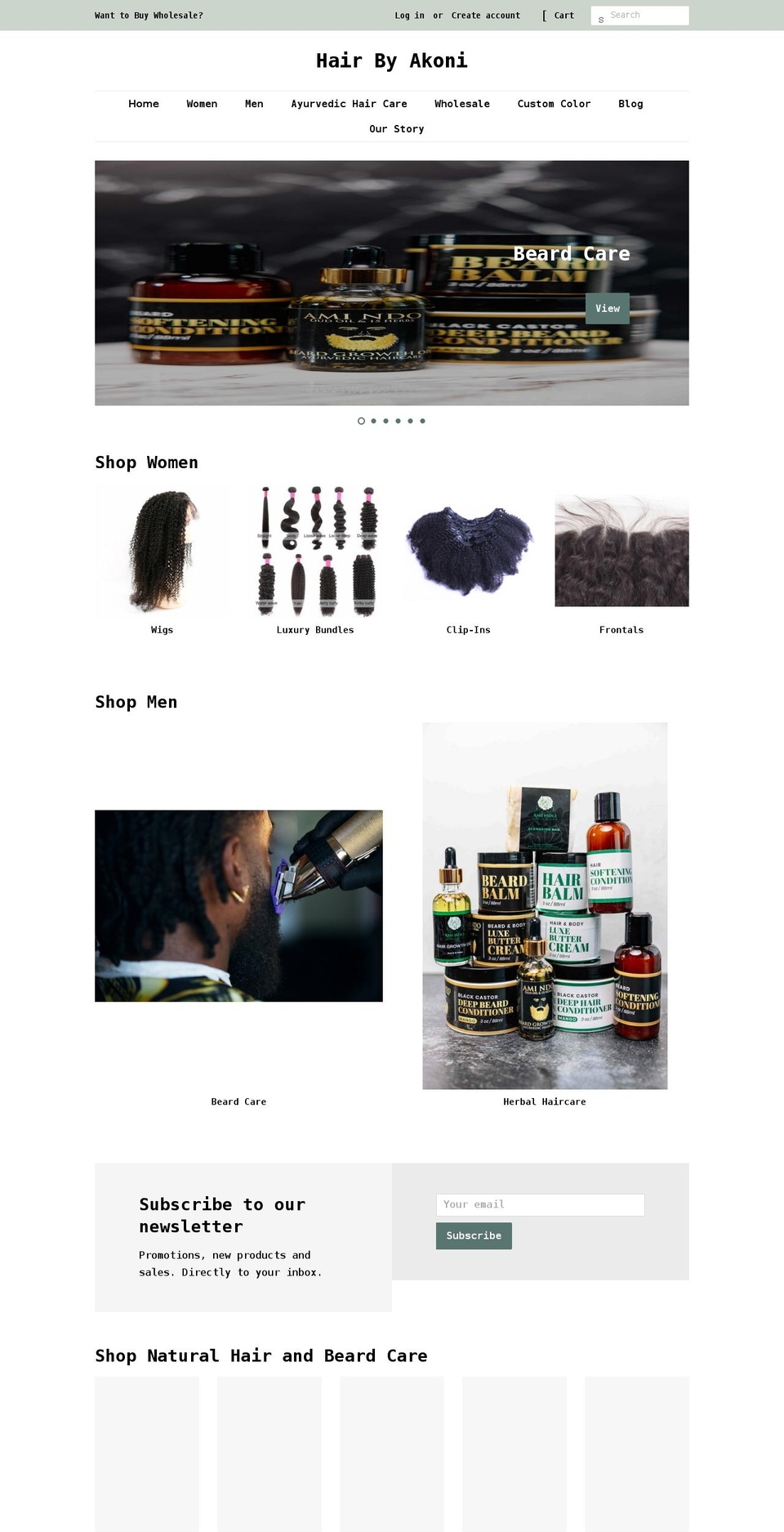 hairbyakoni.com — Shopify storefront screenshot