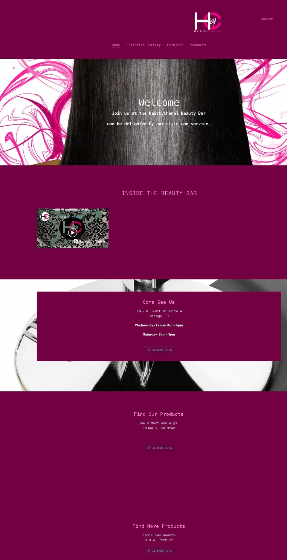 hairbychanelbeautybar.com shopify website screenshot