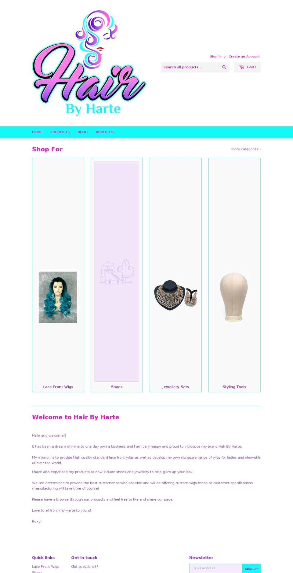 hairbyharte.com — Shopify storefront screenshot