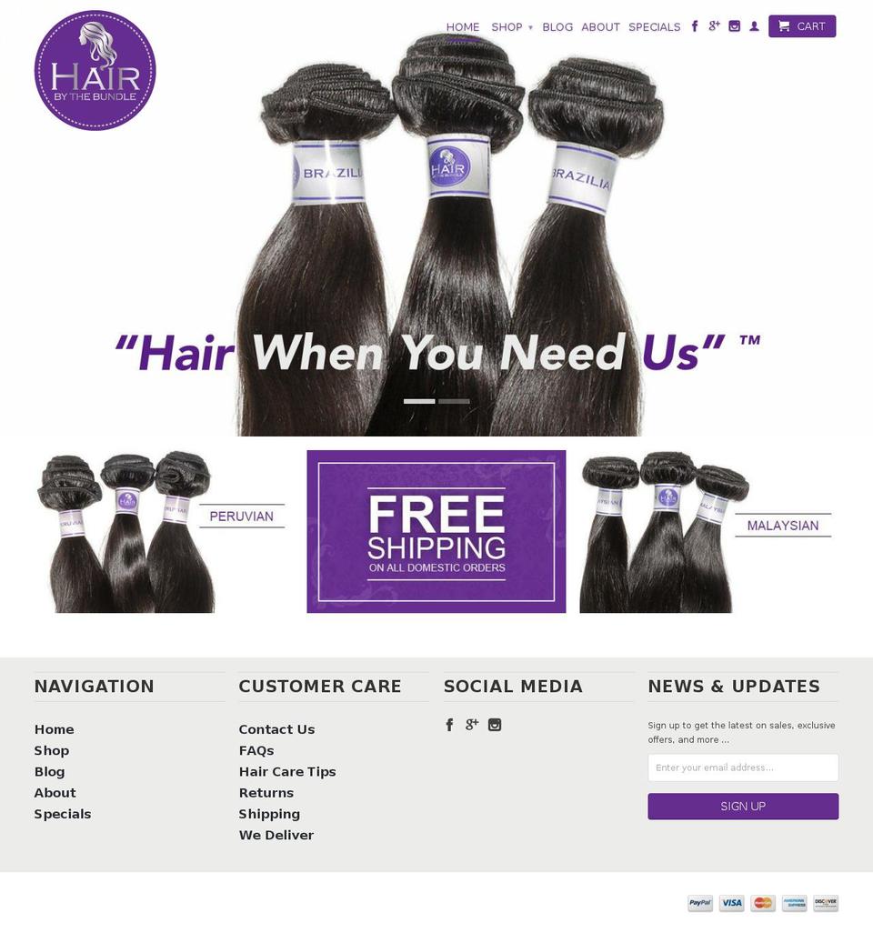 hairbythebundle.com shopify website screenshot