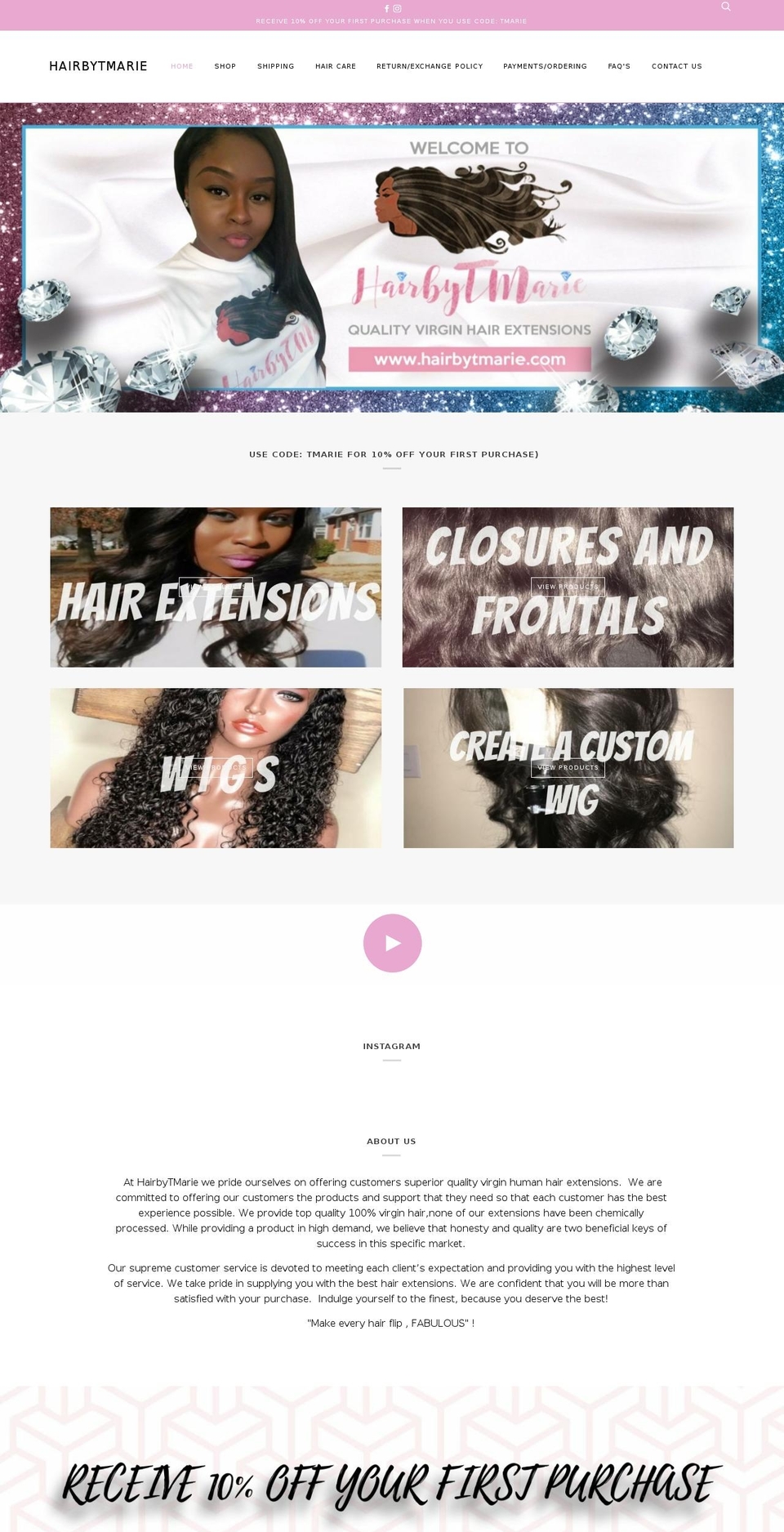 hairbytmarie.com — Shopify storefront screenshot